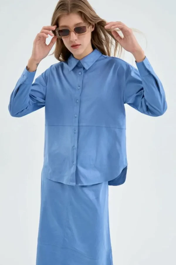 Camisa de ante azul-COMPAÑIAFANTASTICA New