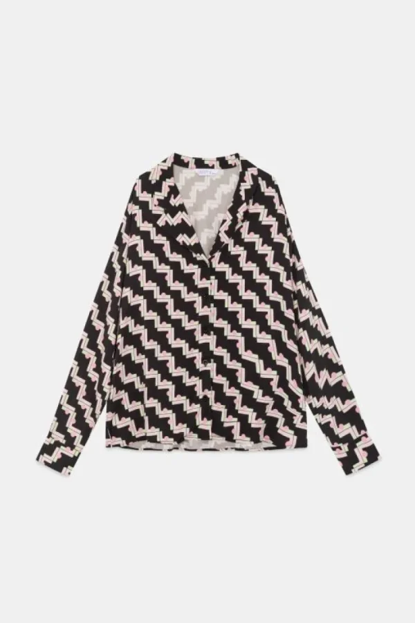 Camisa de manga larga con estampado geométrico negro-COMPAÑIAFANTASTICA Fashion