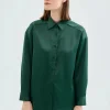 Camisa de manga larga satinada verde-COMPAÑIAFANTASTICA Cheap
