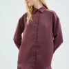 Camisa de manga larga satinada morada-COMPAÑIAFANTASTICA Flash Sale