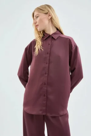 Camisa de manga larga satinada morada-COMPAÑIAFANTASTICA Flash Sale