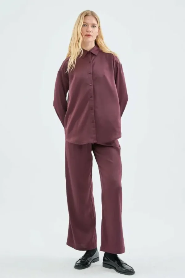 Camisa de manga larga satinada morada-COMPAÑIAFANTASTICA Flash Sale