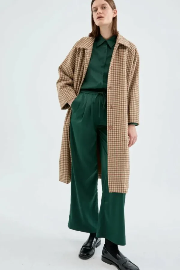 Camisa de manga larga satinada verde-COMPAÑIAFANTASTICA Cheap