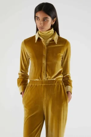 Camisa de manga larga y terciopelo amarillo amarillo-COMPAÑIAFANTASTICA Cheap