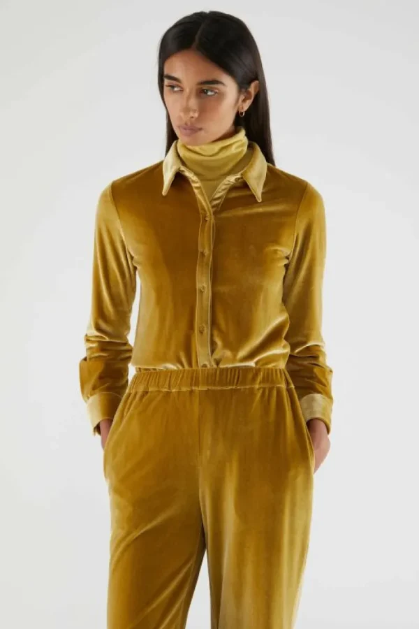 Camisa de manga larga y terciopelo amarillo amarillo-COMPAÑIAFANTASTICA Cheap