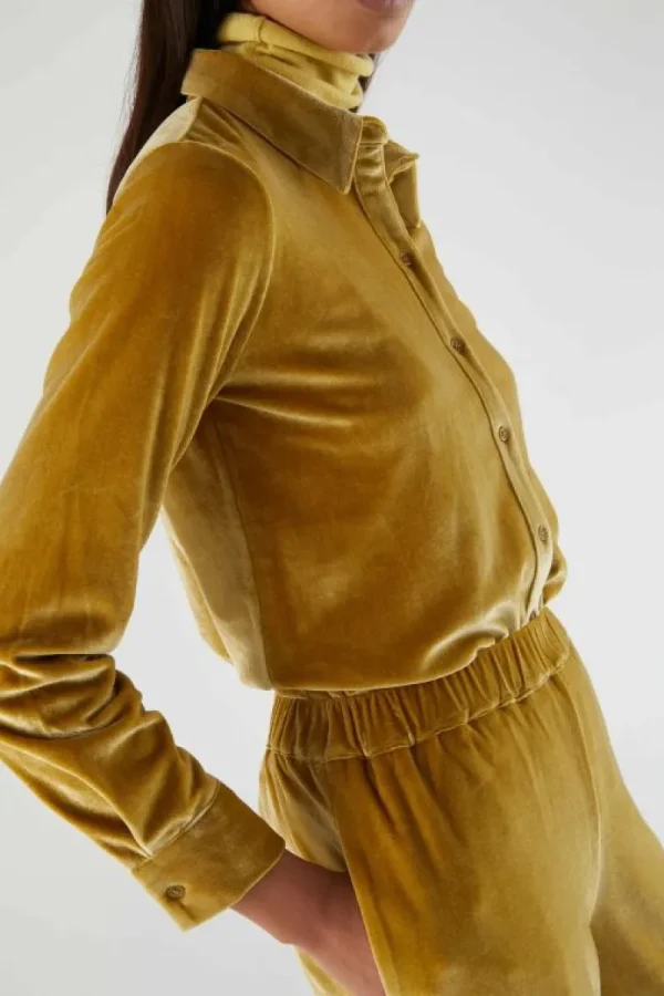 Camisa de manga larga y terciopelo amarillo amarillo-COMPAÑIAFANTASTICA Cheap