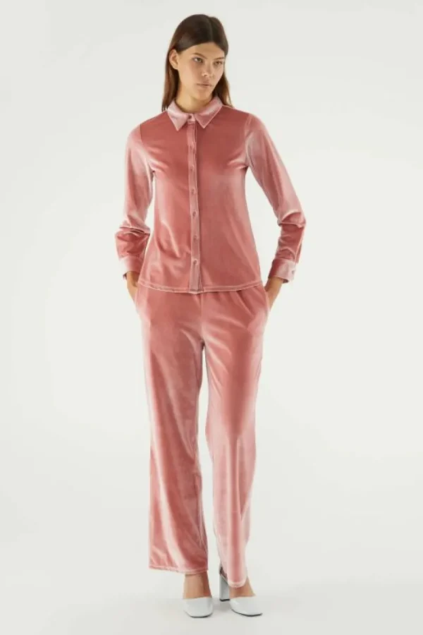 Camisa de manga larga y terciopelo rosa-COMPAÑIAFANTASTICA New