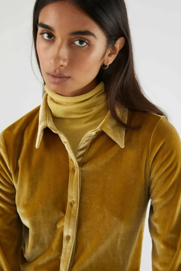 Camisa de manga larga y terciopelo amarillo amarillo-COMPAÑIAFANTASTICA Cheap