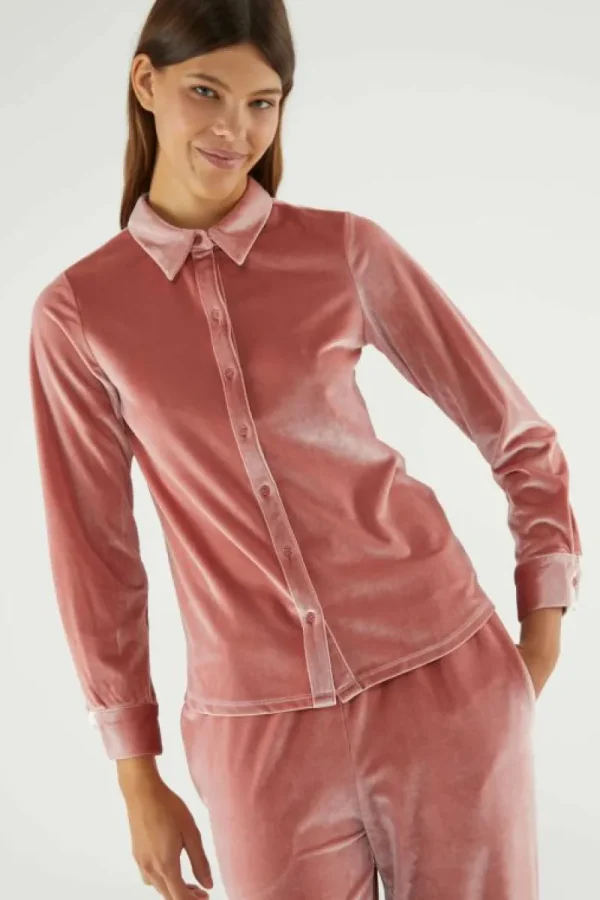 Camisa de manga larga y terciopelo rosa-COMPAÑIAFANTASTICA New