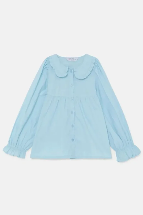 Camisa de niña con cuello bobo azul-MINI Flash Sale
