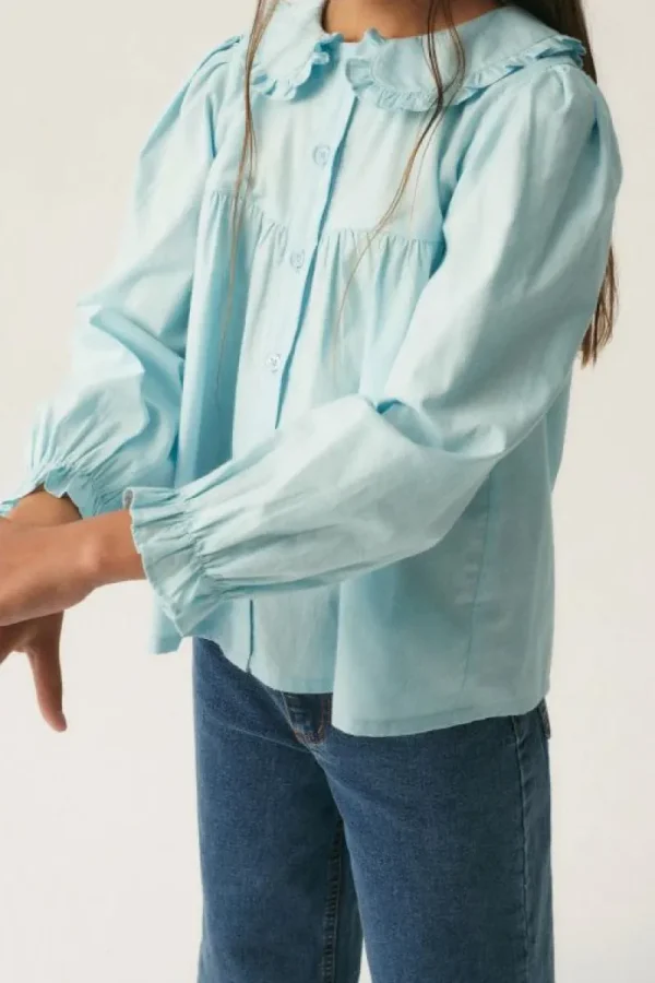 Camisa de niña con cuello bobo azul-MINI Flash Sale