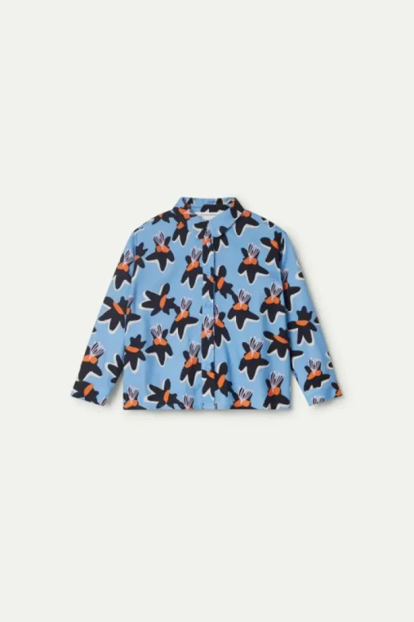 Camisa de niña estampado floral Calatea azul-MINI Fashion