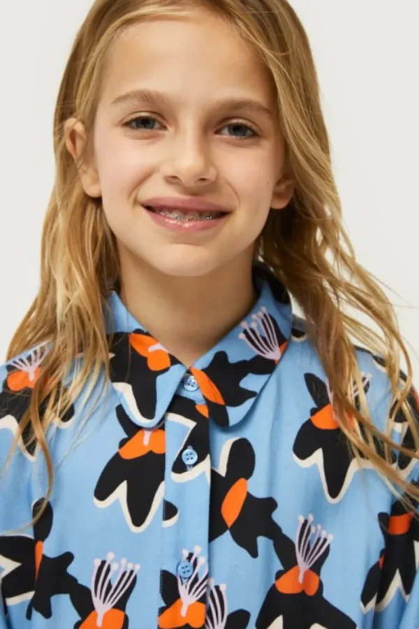Camisa de niña estampado floral Calatea azul-MINI Fashion
