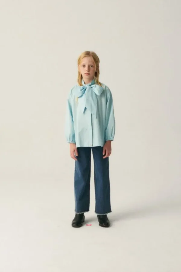 Camisa de niña oversize con lazada azul-MINI Best Sale