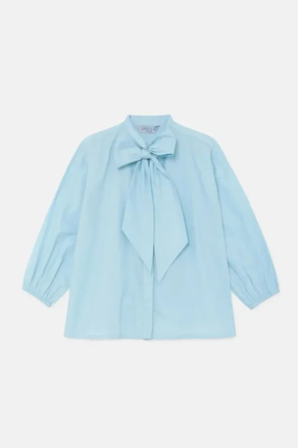 Camisa de niña oversize con lazada azul-MINI Best Sale