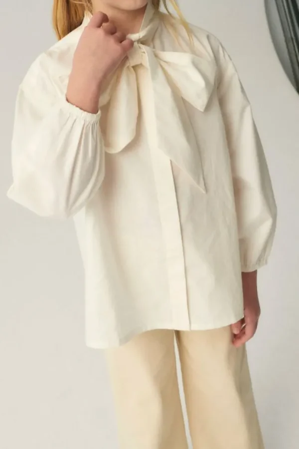 Camisa de niña oversize con lazada blanca-MINI Online