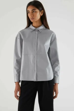 Camisa de piel sintética gris-COMPAÑIAFANTASTICA Best
