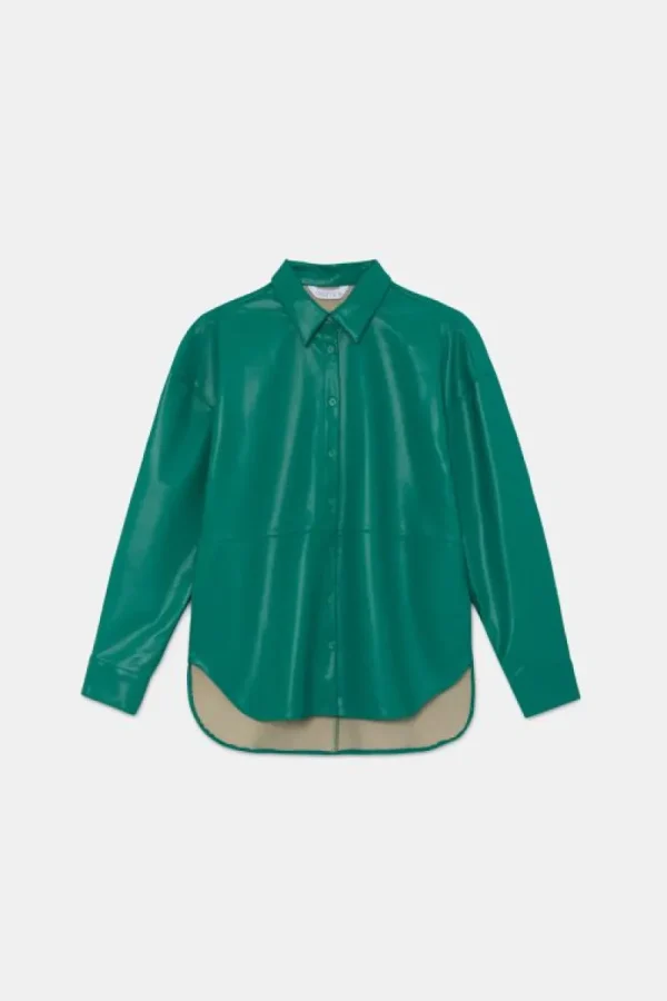 Camisa de piel sintética verde-COMPAÑIAFANTASTICA Clearance