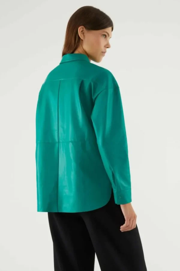 Camisa de piel sintética verde-COMPAÑIAFANTASTICA Clearance