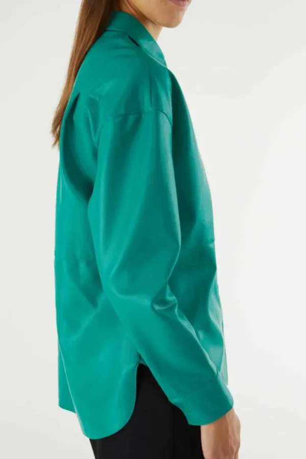 Camisa de piel sintética verde-COMPAÑIAFANTASTICA Clearance