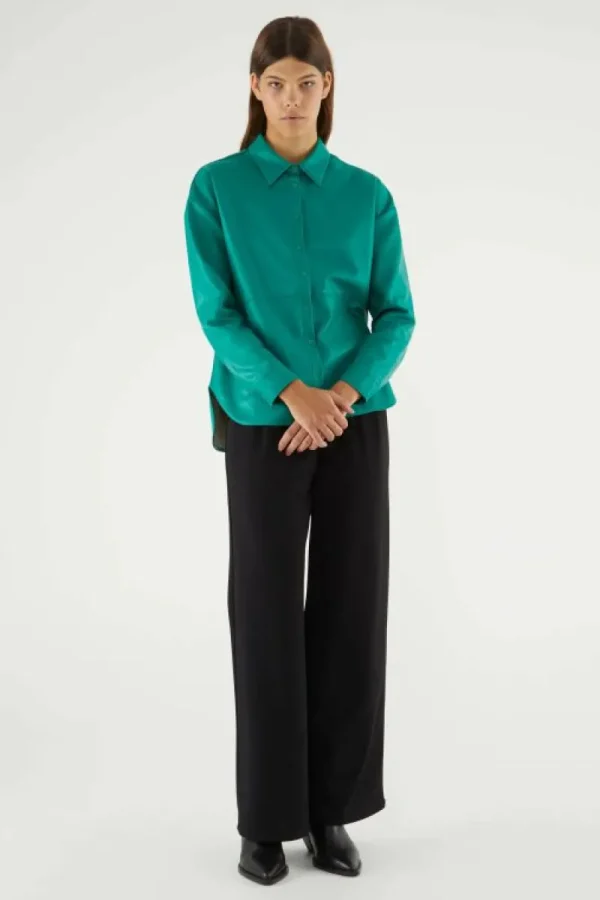 Camisa de piel sintética verde-COMPAÑIAFANTASTICA Clearance