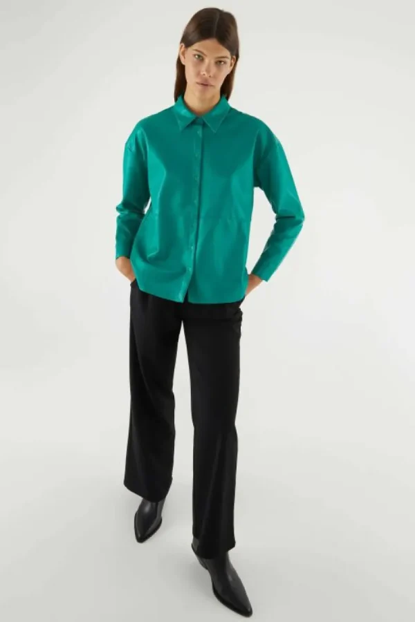 Camisa de piel sintética verde-COMPAÑIAFANTASTICA Clearance