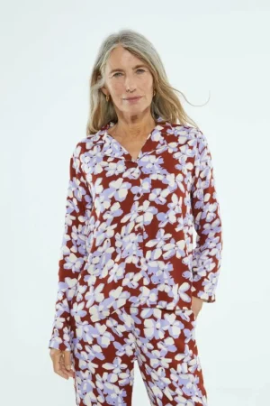 Camisa fluida de manga larga con estampado floral-COMPAÑIAFANTASTICA Discount