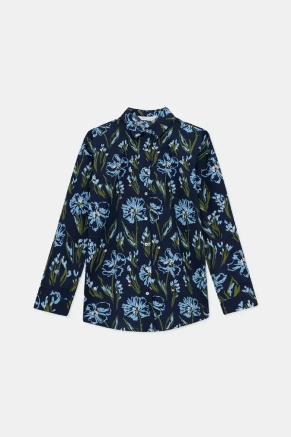 Camisa oversize de popelín con estampado floral azul-COMPAÑIAFANTASTICA Hot