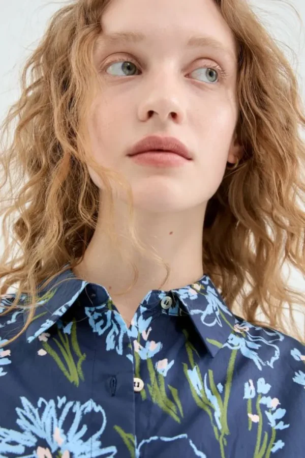 Camisa oversize de popelín con estampado floral azul-COMPAÑIAFANTASTICA Hot