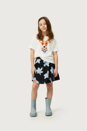 Camiseta de niña con print de perro estampado floral Calatea azul-MINI Store