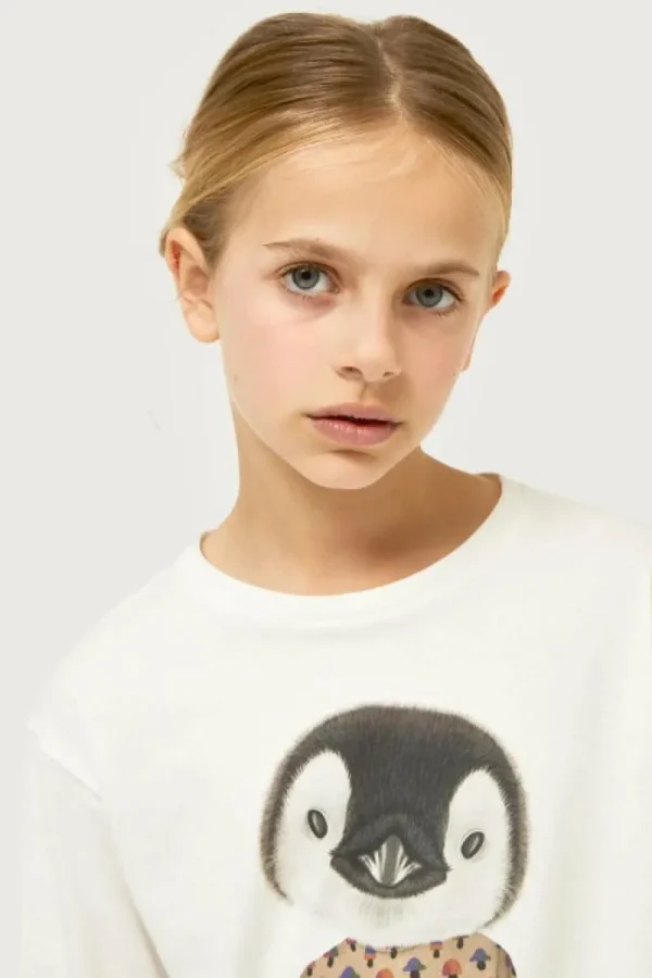 Camiseta de niña con print de pingüino blanca-MINI New