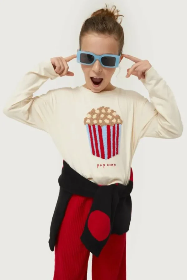 Camiseta de niña con print de palomitas blanco crema-MINI Outlet