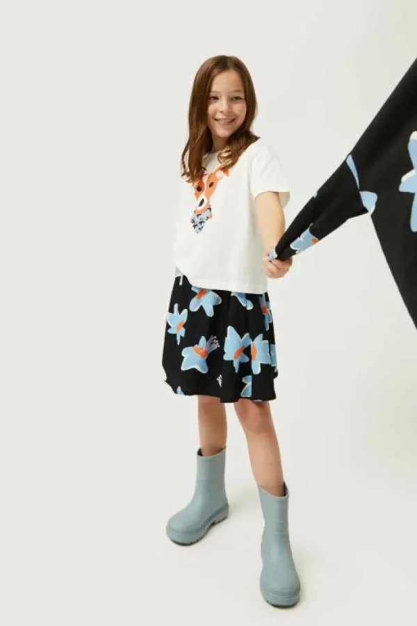 Camiseta de niña con print de perro estampado floral Calatea azul-MINI Store