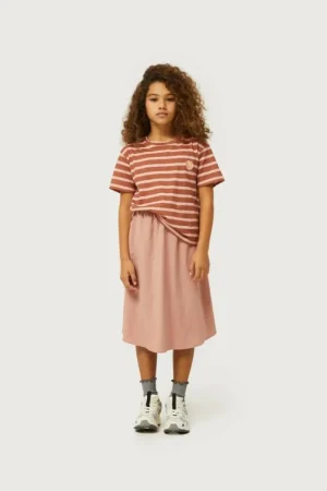 Camiseta de niña rayas parche de flor marrón-MINI Clearance