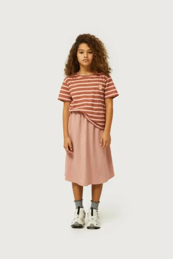 Camiseta de niña rayas parche de flor marrón-MINI Clearance