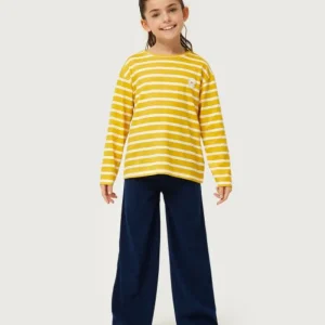 Camiseta de niña rayas parche de flor amarilla-MINI Shop