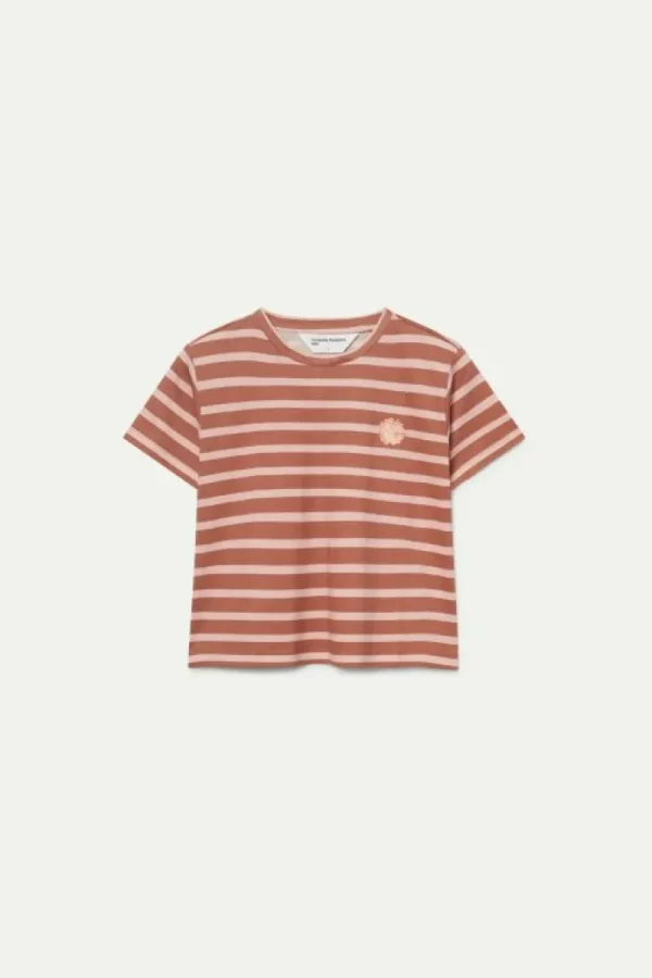 Camiseta de niña rayas parche de flor marrón-MINI Clearance
