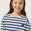 Camiseta de niña rayas parche de gato-MINI Fashion