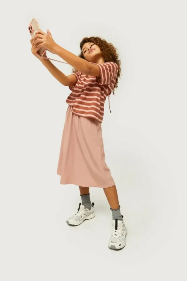 Camiseta de niña rayas parche de flor marrón-MINI Clearance