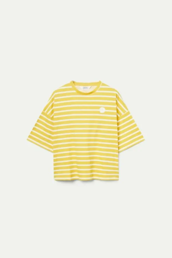 Camiseta de rayas con parche de flor amarilla-COMPAÑIAFANTASTICA Online