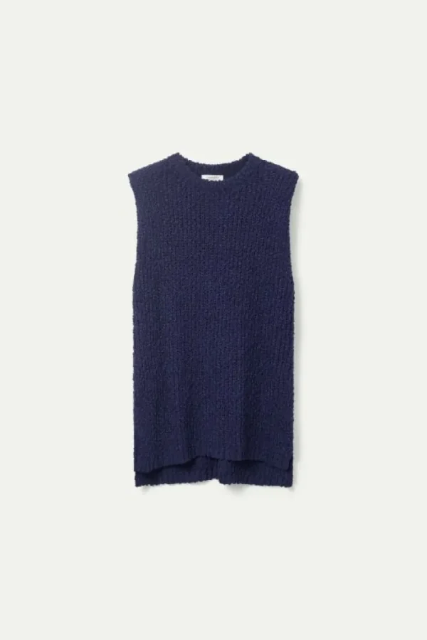 Chaleco de punto grueso azul marino-COMPAÑIAFANTASTICA Hot