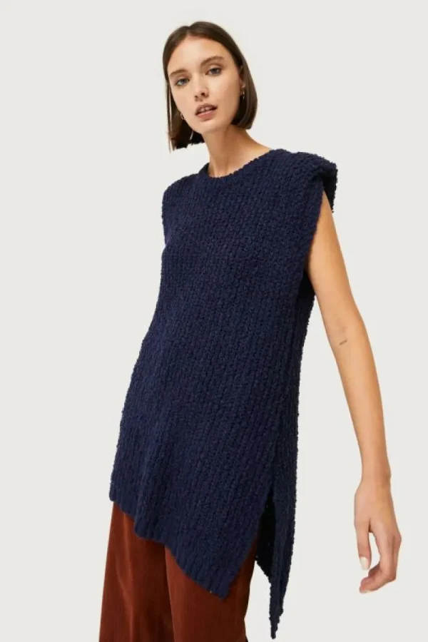 Chaleco de punto grueso azul marino-COMPAÑIAFANTASTICA Hot