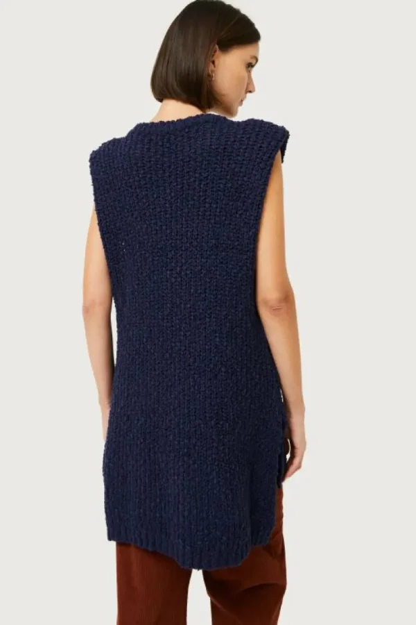 Chaleco de punto grueso azul marino-COMPAÑIAFANTASTICA Hot