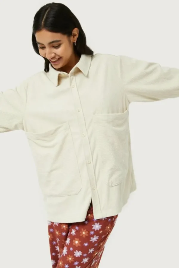 Chaqueta camisera de pana blanca-COMPAÑIAFANTASTICA Sale