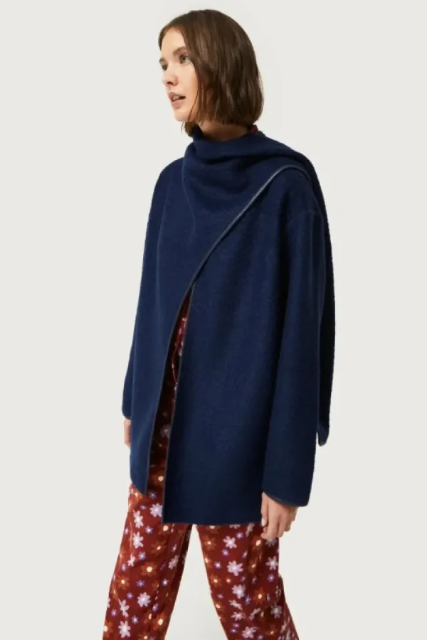 Chaqueta con cuello envolvente azul-COMPAÑIAFANTASTICA Store