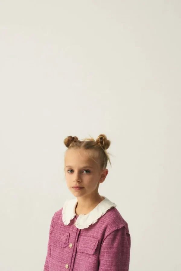 Chaqueta de niña de tweed rosa-MINI Flash Sale