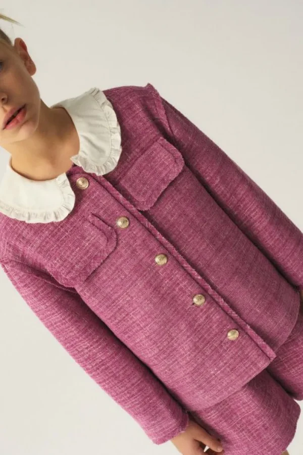 Chaqueta de niña de tweed rosa-MINI Flash Sale