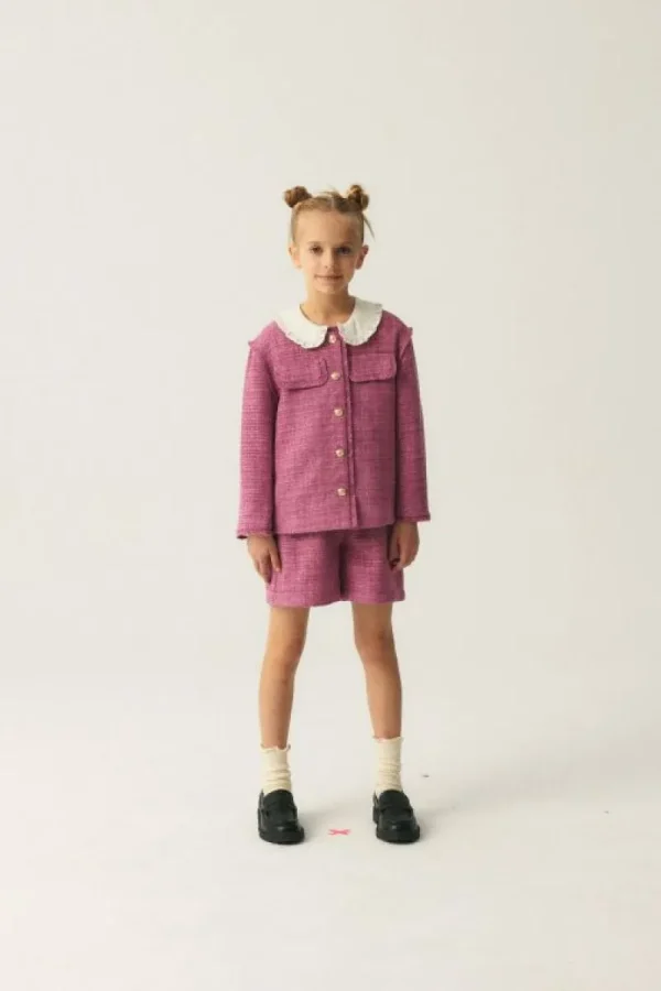 Chaqueta de niña de tweed rosa-MINI Flash Sale
