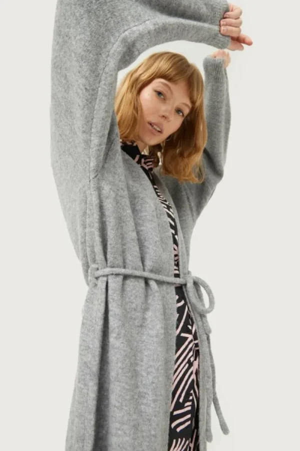 Chaqueta midi de punto gris-COMPAÑIAFANTASTICA Shop