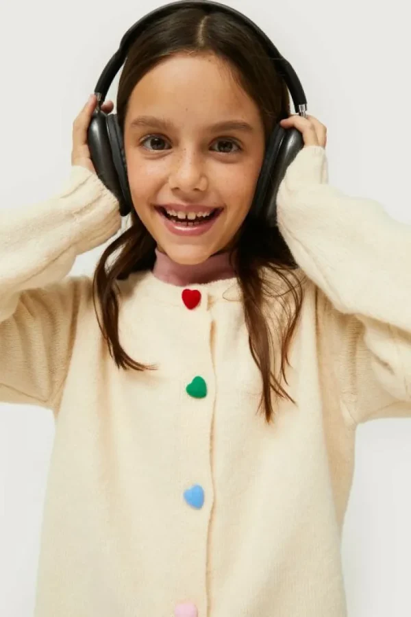 Cárdigan de niña con detalle de corazones blanco-MINI Flash Sale